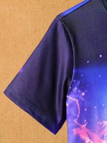 Set da 2 pezzi di maglietta a maniche corte e pantaloncini casual per ragazzi pre-adolescenti, con stampa 3D colorata a tema calcio