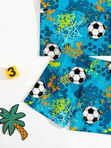 SHEIN Young Boy Casual Loose Fit Round Neck Short Sleeve T-Shirt And Shorts Swimming Trunks Set, Suitable For Summer - Multicolor - View 4