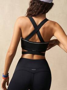 VARSIVA 女士撞色健身上衣露背工字背运动文胸 - 黑與白 - 查看 8