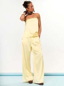 MUSERA High Rise Satin Wide Leg Trousers Co Ord Bottom Only Summer Vacation Holiday Birthday Graduation Prom Festival Cute Casual Elegant Tuscan Sun