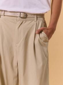 Musero Pantalón recto con pliegues con cinturón desmontable, diseño ideal para primavera y verano, vacaciones - Albaricoque - Ver 5