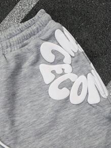 SLATEMANN Men's Casual Letter Print Drawstring Shorts For Summer - Light Grey - View 5