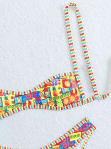 Swim Mod 2pcs/Set Women's Fashionable Sexy Micro Bikini Swimsuit, With Striped Trimming And Adjustable Shoulder Straps, Knitted Vacation Style For Summer