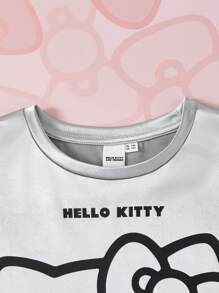 HELLO KITTY AND FRIENDS | SHEIN Tween Girl Cartoon Print Grey Casual Short Sleeve T-Shirt, Summer