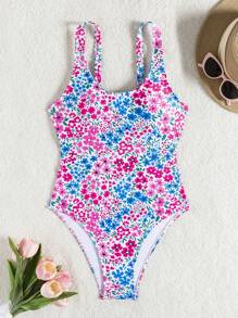 SHEIN Swim 1 件女式全身印花连体泳衣，适合夏季、海滩、度假的连体泳衣 - 彩色 - 查看 5