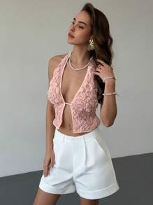 Aloruh Romantisches Date, Frühlings-/Sommerurlaub, rückenfreies Trägertop mit Struktur in Apricot für Frauen