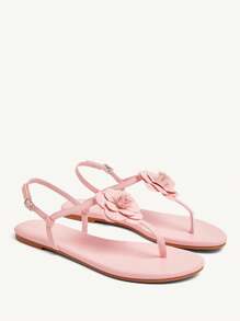 CUCCOO CHICEST Women's Flower Decor Round Toe 1cm Block Heel Slip-On Comfortable Flat Sandals