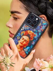 Frida Kahlo X SHEIN Funda transparente duradera y de moda para teléfono móvil con diseño gráfico de figura - Diseño de estuche protector con estampado de estilo vacacional, compatible con iPhone