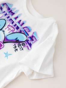SHEIN 2pcs/Set Baby Boy Summer Cute Cartoon Print Knit Short Sleeve T-Shirt And Elastic Waist Shorts Set - Multicolor - View 8