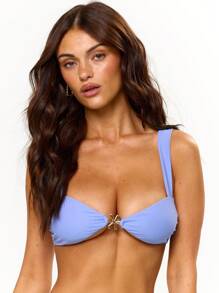 Musera Resort Top di bikini con fascia spessa e decorazione floreale centrale, per vacanze estive, festival, sexy, spiaggia, adatto per il mare, Ibiza, elegante come il sole toscano