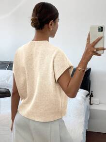 Siren Gaze Áo len dệt kim họa tiết hoa 3D đơn sắc thường ngày cho nữ - Màu be - Xem 2