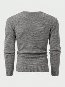 EURMUSE Men Textured Casual Crew Neck AW Regular Sweater - Dark Grey - View 3