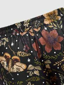 ROMWE Women's Fairycore Butterfly Moth & Floral Allover Print Long Pants - Brown - View 3