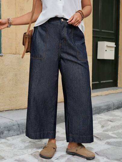 EMERY ROSE Jeans décontractés, amples et évasés avec poches, polyvalents, pour femmes grandes tailles, pour l'été