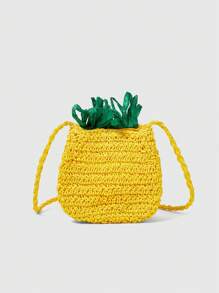 ROMWE Ladies, Women Crossbody Bags, Straw Bag, Straw Woven Bag, Fruit Shape, Pineapple Shape, Kawaii, Y2K, Sweet And Cool Girls, Hot Girls, Fashionable, Personalized, Versatile, For Beach, Vacation, Holiday, Summer, Seaside - Yellow - View 4