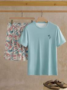 Manfinity VCAY 2pcs/Set Men's Casual Fitted Raglan Short Sleeve T-Shirt Set - Green - View 1