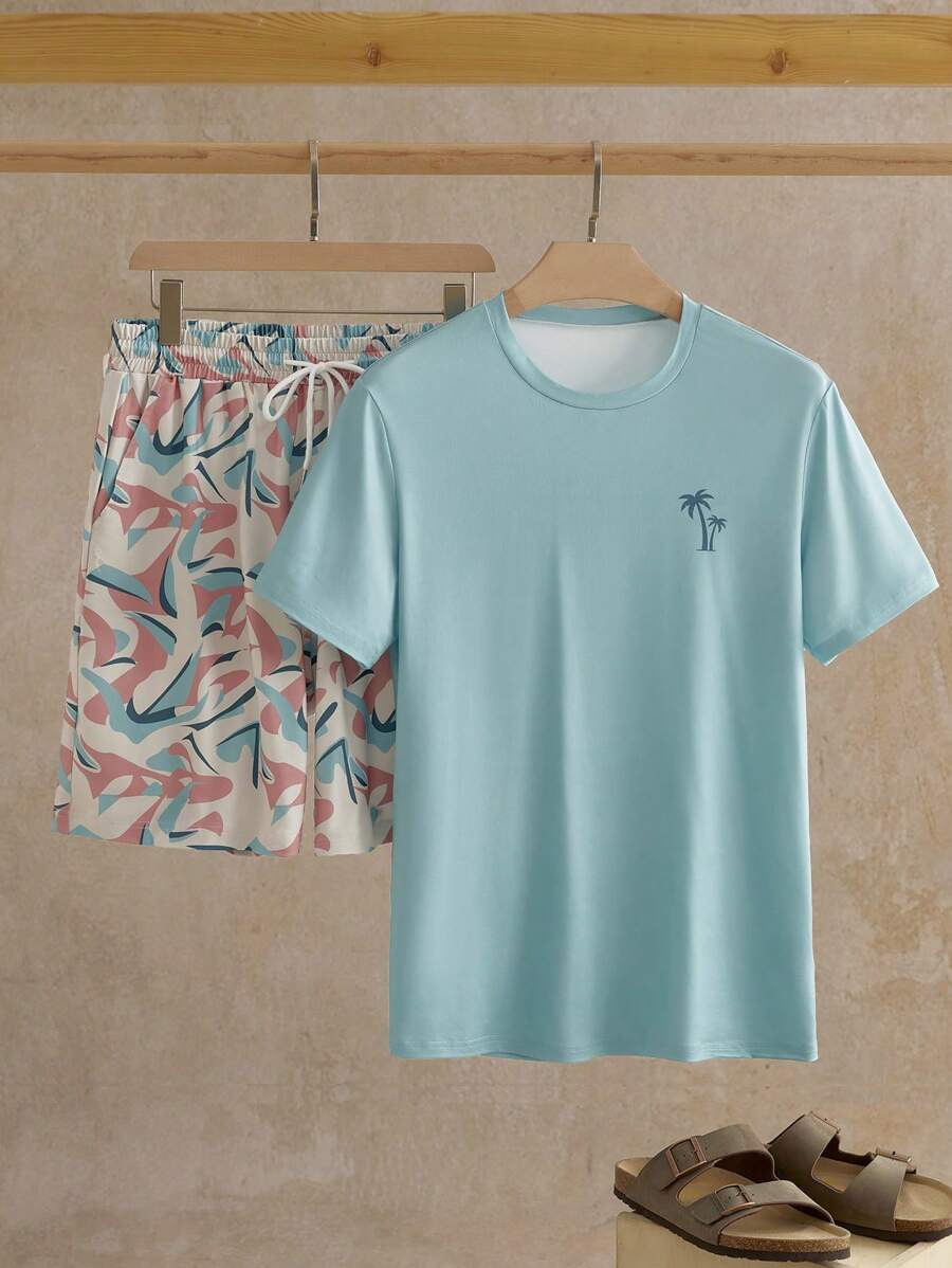 Manfinity VCAY 2pcs/Set Men's Casual Fitted Raglan Short Sleeve T-Shirt Set - Green - View 1