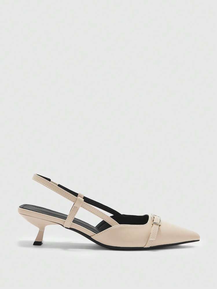 CUCCOO BIZCHIC Women's Pointed Toe Low Block Heel Sling Back Ankle Strap Elegant Beige Commuting Comfortable Pumps For Christmas Spring Shoes