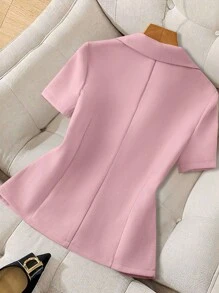 Franclia French Elegant Attitude Daily Casual Versatile Short Sleeve Metal Buckle Fitted Women Jacket Top, Spring/Summer