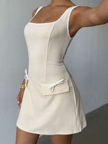 Aloruh Color Block Bow Decor A-Line Mini Dress