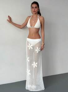 Aloruh Falda con decoración floral 3D y calada para mujer