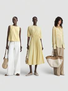 Ontre Damen Vier-Jahreszeiten Bürokleid mit Taille, Hochzeitsgast Kleid, Lehrerin Kleid, Club Kleid, Business Lässig Kleid, Old Money Stil, Retro Damen Kleid, Lässig Street-Style, Rundhals Fledermausärmel, plissiertes Taschen Midi Kleid