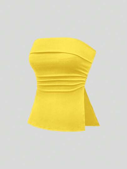 Grunge Punk Top bandeau court avec fente avant et imprimé léopard, sous-culture Y2K pour femmes