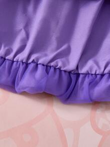 HELLO KITTY AND FRIENDS | SHEIN 年轻女孩卡通猫耳图案黑色可爱图案 T 恤和紫色薄纱裙套装，休闲装 - 紫色 - 查看 6