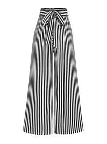 SHEIN LUNE Plus Size Casual Striped Wide Leg Pants - Black and White - View 1