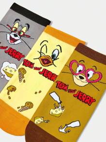 TOM & JERRY X SHEIN 4 đôi tất cổ ngắn dành cho nữ - Màu be - Xem 7
