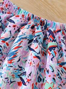 少女针织背心印花裙两件套，适合日常通勤、外出，展现活力可爱风 - 紫色 - 查看 6