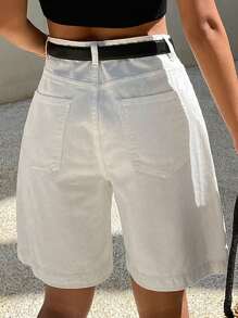 DAZY 女士宽松休闲牛仔七分短裤夏季牛仔短裤 - 白色 - 查看 4