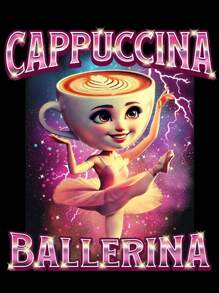 Camiseta de mujer con estampado de bailarina grande en color cappuccino, meme de cerebro en cappuccino, camiseta gráfica de moda minimalista casual y linda con cuello redondo y manga corta, ideal como regalo de cumpleaños