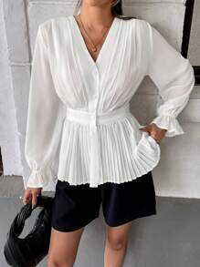 Siren Gaze Blouse casual femme avec ourlet froncé et couleur unie