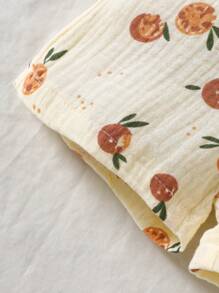 SHEIN Infant Fruit Print Sleeveless Romper Cotton Baby Clothes Baby Clothes Set Baby Clothes Sets Newborn Outfit Sets - Apricot - View 6