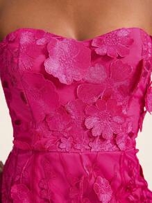 Aveloria Rosie 3D花卉刺绣露肩美人鱼长款晚礼服，无袖 - 玫紅色 - 查看 6