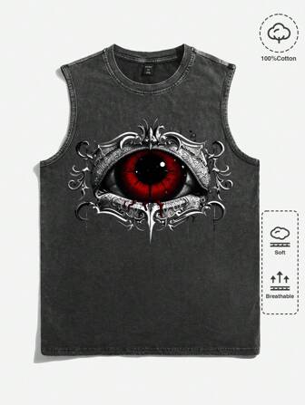 Street Life Goth Men's Eye Printed Punk Eye Print Snowflake Pattern Vest