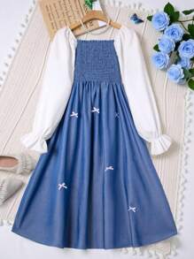 年轻人3D蝴蝶结装饰迷你连衣裙，适合派对和节日，秋季