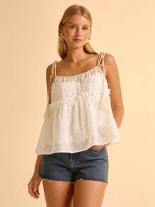 CAJUNI Débardeur de femme à motif coquillage mode brodé, convient pour l'été