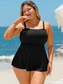 SHEIN Swim Curve Traje de baño de dos piezas tipo bandeau para mujer de talla grande, vestido ajustado y estilizador