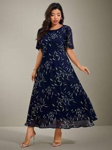 Flouryn Women's Plus Size Elegant Chiffon Printed A-Line Dress Vacation Spring Dress Summer Women Outfit Elegant Formal Women Dresses Easter Women Dress Tea Party Outfit