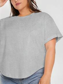 SHEIN BASICS Áo thun trơn cổ tròn tay ngắn thường ngày cỡ lớn cho nữ, mùa hè - Xám - Xem 3