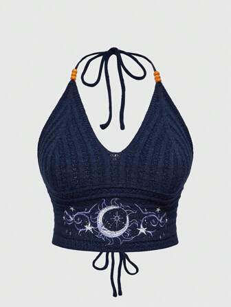 Hippie Boho Style Plus Size Women Summer, Blue-Green Beaded Top With Embroidered Eyes, Moons & Stars Motifs