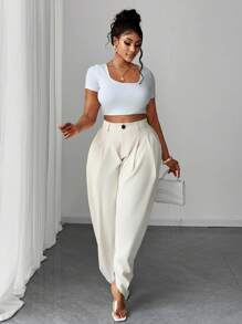 Plus Size Fashionable Pleated Apricot Pocket Maxi Pants - Apricot - View 2