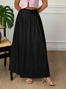 SHEIN Tall 女式休闲纯色黑色简约长裙