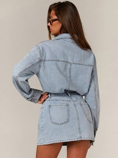 Athîral Denim Women's Denim Button Up Longsleeve Mini Dress, Casual, Vintage, Fall Women Clothes, Western Wear Women