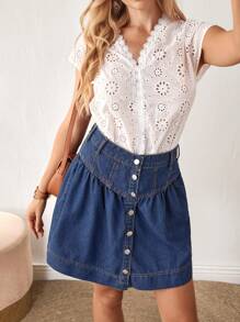 EMERY ROSE Women's Casual Button Up Denim Mini Skirt