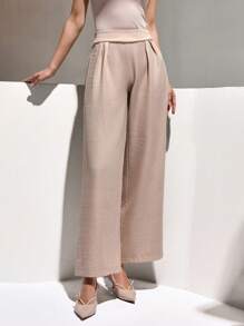CLARA VERO Pantalón de cintura alta con decoración de perlas, pierna ancha, ajuste relajado. Pantalones casuales y elegantes de verano
