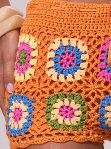 Musera Resort Crochet Knit Beach Vacation Cover Up Shorts Summer Beach Vacation Spring Festival - Orange - View 6