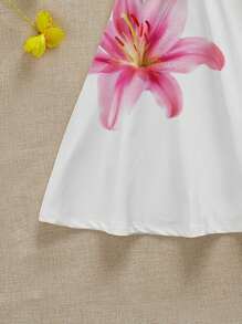 Comfortcana Robe courte à col carré imprimée de fleurs roses, style minimaliste casual, adaptée pour l'été - Multicolore - Voir 5